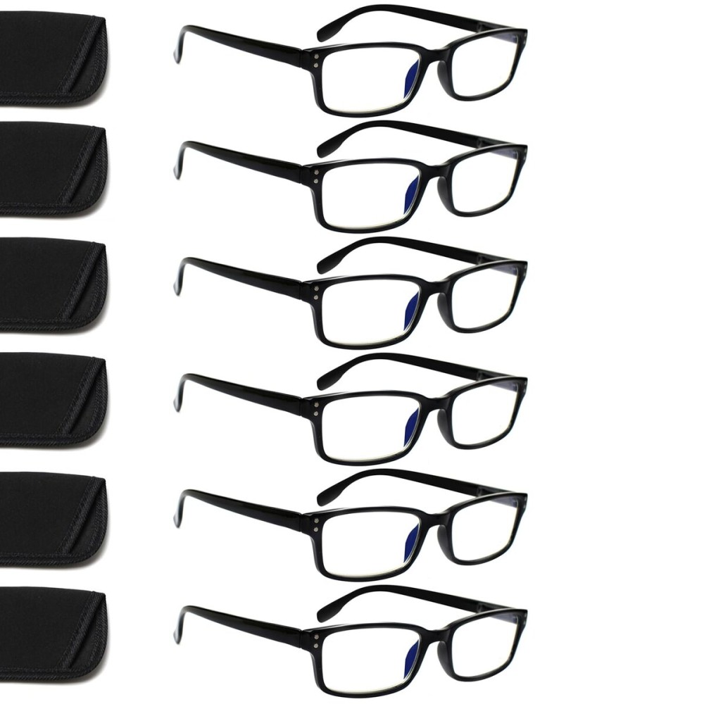 Kerecsen 6-Pack Reading Glasses Blue Light Blocking,Spring Hinge Readers for Men Women,Computer Eyeglasses (6 Black, 3.5, multiplier_x)