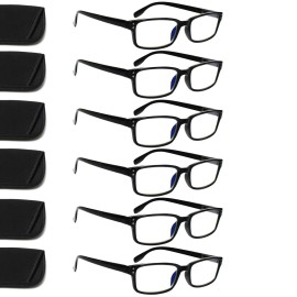Kerecsen 6-Pack Reading Glasses Blue Light Blocking,Spring Hinge Readers for Men Women,Computer Eyeglasses (6 Black, 3.5, multiplier_x)