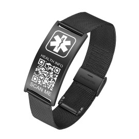 Theluckytag Upgraded Medical Bracelets Men Women with QR Code Medical Alert ID Bracelets - Titanium Steel Wristband Fits Wrists Up 8\'\'-10\'\' - More Space Custom Emergency ID Info
