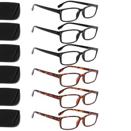 Kerecsen 6-Pack Reading Glasses Blue Light Blocking,Spring Hinge Readers for Men Women,Computer Eyeglasses (3BLACK 3Tortoise, 2.5, multiplier_x)