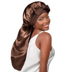 YANIBEST Long Bonnet Satin Bonnet for Sleeping Braid Bonnet with Tie Band Silk Sleep Bonnet for Women Locs Brown