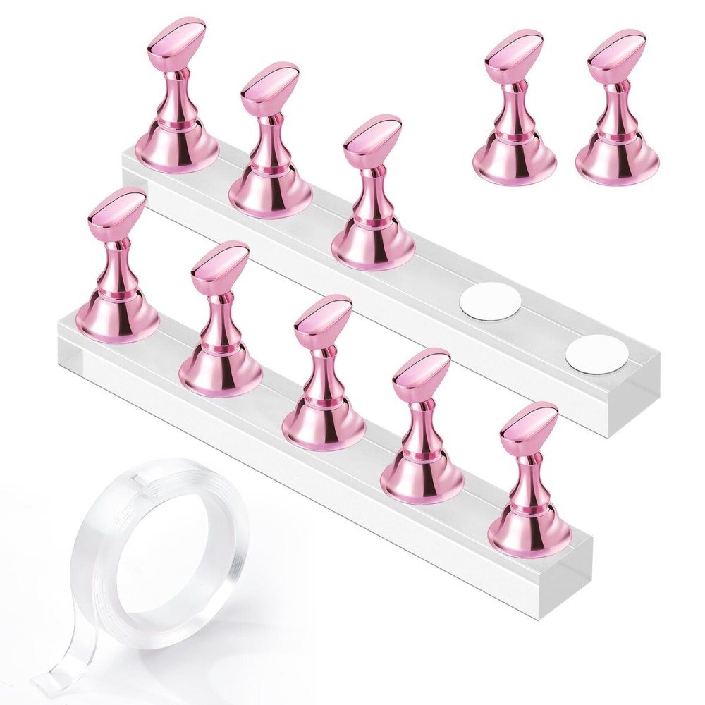 Makartt Nail Stand for Nails Art Display Practice Nail Holder for Painting Nails Stand for False Nail Press On Designs Magnetic Fake Nail Holder with 1M Double-sided Tape For Home DIY Salon Supplies