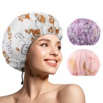 WINSTECK 3 PCS Shower Caps for Women, Upgrade Comfortable & Extra Large & Double Layers Waterproof Bath Cap, Oversized Designed Adjustable Hem Hair Cap for All Hair Lengths/Style