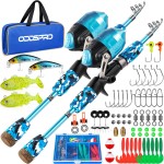 ODDSPRO Kids Fishing Pole - Kids Fishing Starter Kit - with Tackle Box, Reel, Practice Plug, Beginner\'s Guide and Travel Bag for Boys, Girls (2 Pack (Blue+Black), 1.5M 4.92Ft)