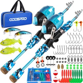 ODDSPRO Kids Fishing Pole - Kids Fishing Starter Kit - with Tackle Box, Reel, Practice Plug, Beginner\'s Guide and Travel Bag for Boys, Girls (2 Pack (Blue+Red), 1.5M 4.92Ft)