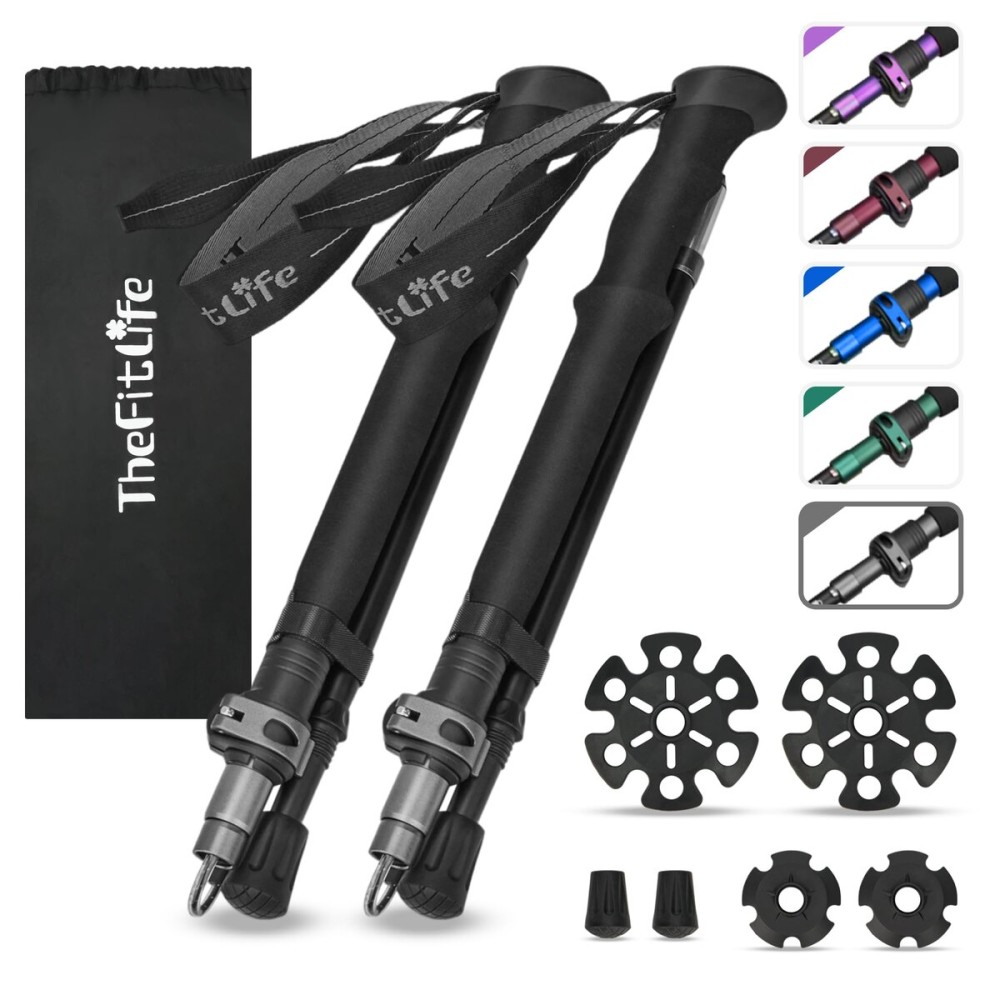 TheFitLife Collapsible Trekking Poles for Hiking - Lightweight Folding Walking Sticks for Men and Women with Extra-Long Foam Handle and Metal Flip Lock (Grey, 100-120cm for 4\'11\'\'-5\'7\'\' Height)