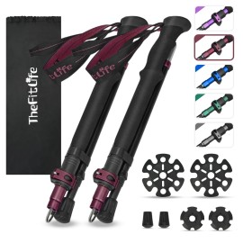 TheFitLife Collapsible Trekking Poles for Hiking - Lightweight Folding Walking Sticks for Men and Women with Extra-Long Foam Handle and Metal Flip Lock (Red, 100-120cm for 4\'11\'\'-5\'7\'\' Height)