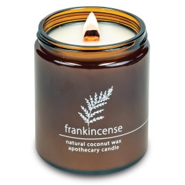 Hemlock Park Crackling Wood Wick Candle Handcrafted with Natural Coconut Wax (Standard 8 oz, Frankincense)