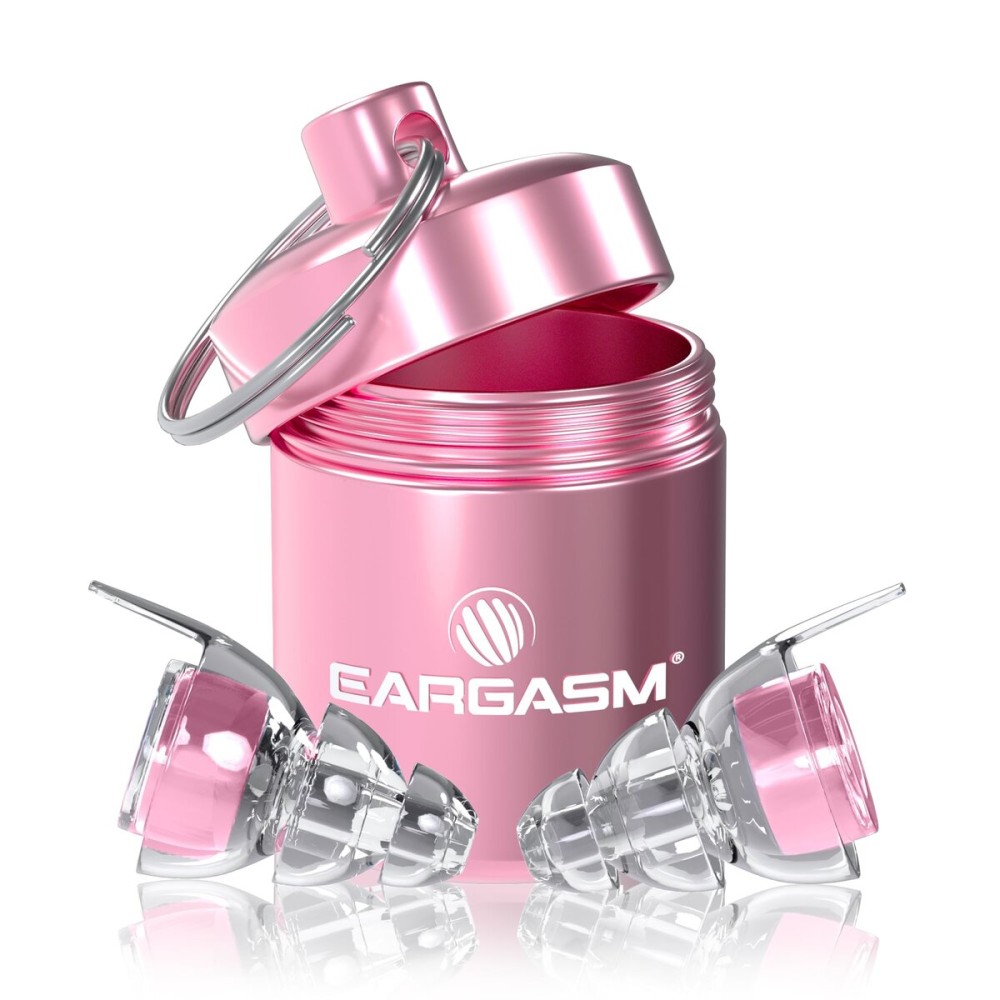 Eargasm High Fidelity Earplugs with Pink Filters - Reusable Noise Reduction Hearing Protection Ear-Plugs with Carrying Case for Concerts, Festivals, Raves, Musicians, Live Music, Sporting Events