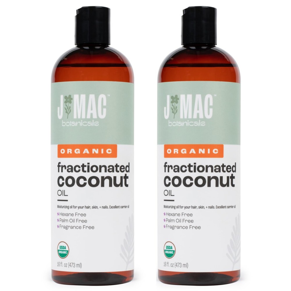 J Mac Botanicals, Organic Fractionated Coconut Oil (32 oz - 2 Pack 16 Ounce Bottles) Carrier Oil for diluting Essential Oils, Hair and Skin Conditioner, Massage