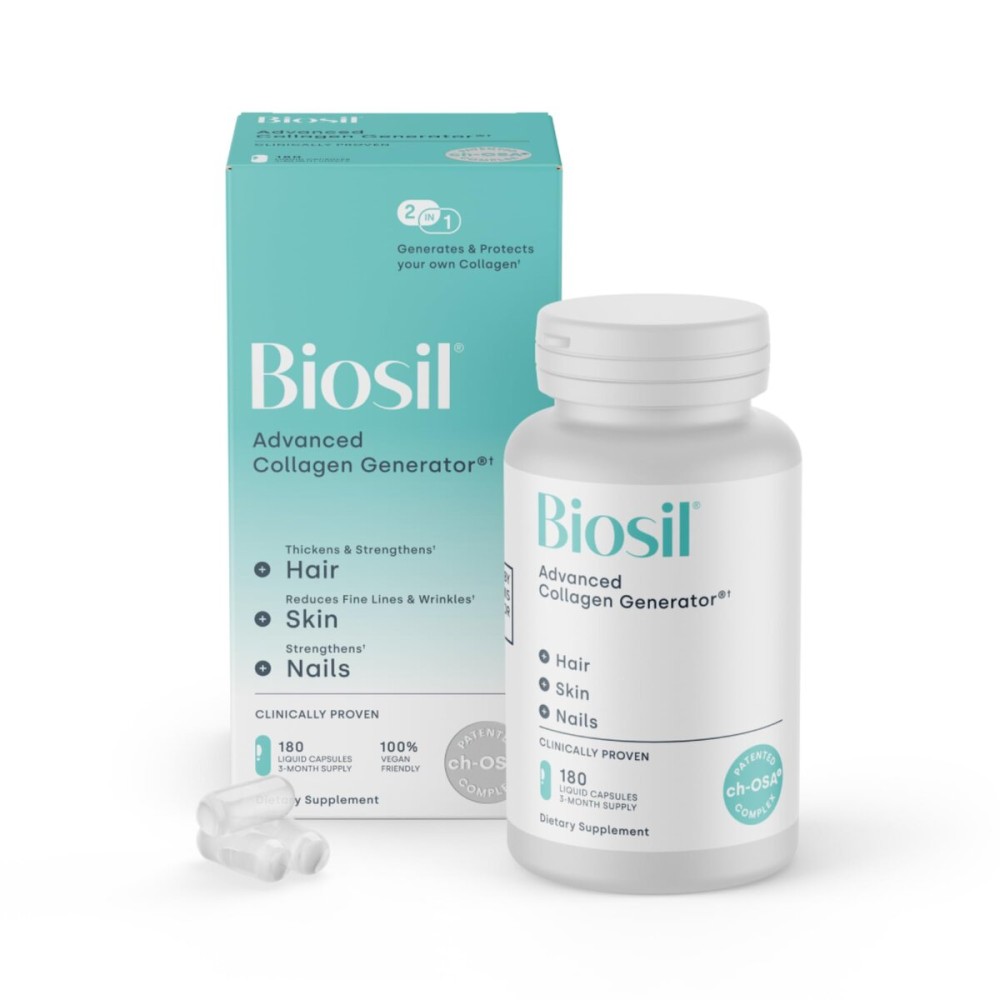 Biosil Collagen Booster Supplement - 180 Liquid Capsules - Patented ch-OSA Activator for Skin, Hair, Nails & Joints - Supports Natural Production - 90-Day Supply