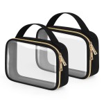 Wedama Clear Toiletry Bag, 2 Pack Clear Makeup Bags with Handles, Large Travel Bags PVC Cosmetic Bag for Women and Men, Carry on Airport Airline Compliant Bag, Black