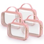 Wedama TSA Approved Toiletry Bag, 4 Pack Clear Makeup Bags with Handles, Quart Size Toiletry Bags, PVC Clear Cosmetic Bags for Women and Men, Carry on Airport Airline Compliant Bag, Pink