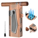 FANKAI 4 Torch Jet Flame Lighter - Cigar Punch, Holder, Draw Enhancer, Refillable, Windproof Lighters for Smoking Cigar Gifts