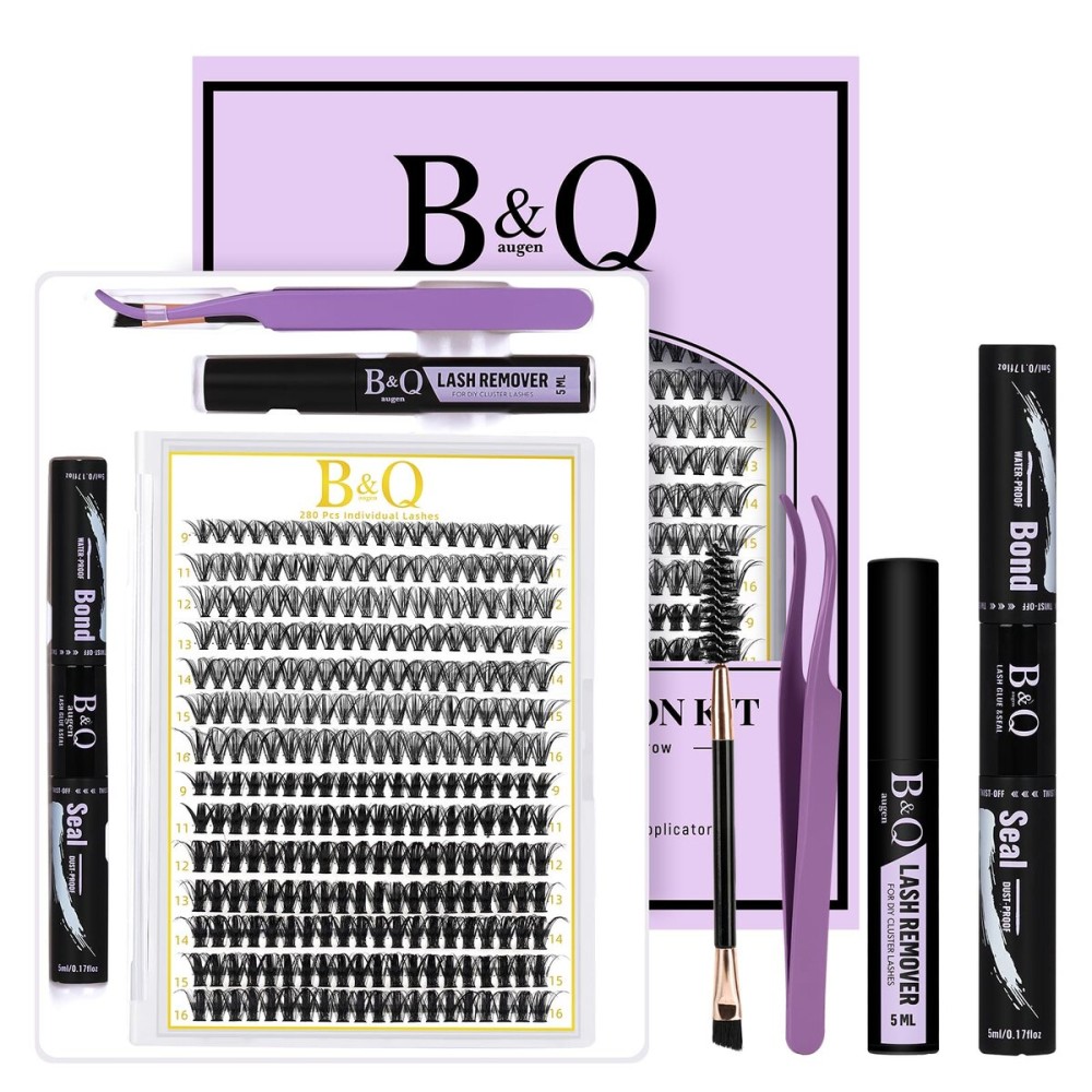 B&Q Lash Clusters Kit 280PCS Eyelash Clusters Kit,30D 50D D 9-16MIX Individual Lash Comfortable Eyelash Extension Set, Classic Look with Bond and Seal Waterproof, Remover DIY at Home(Set,30D50D)