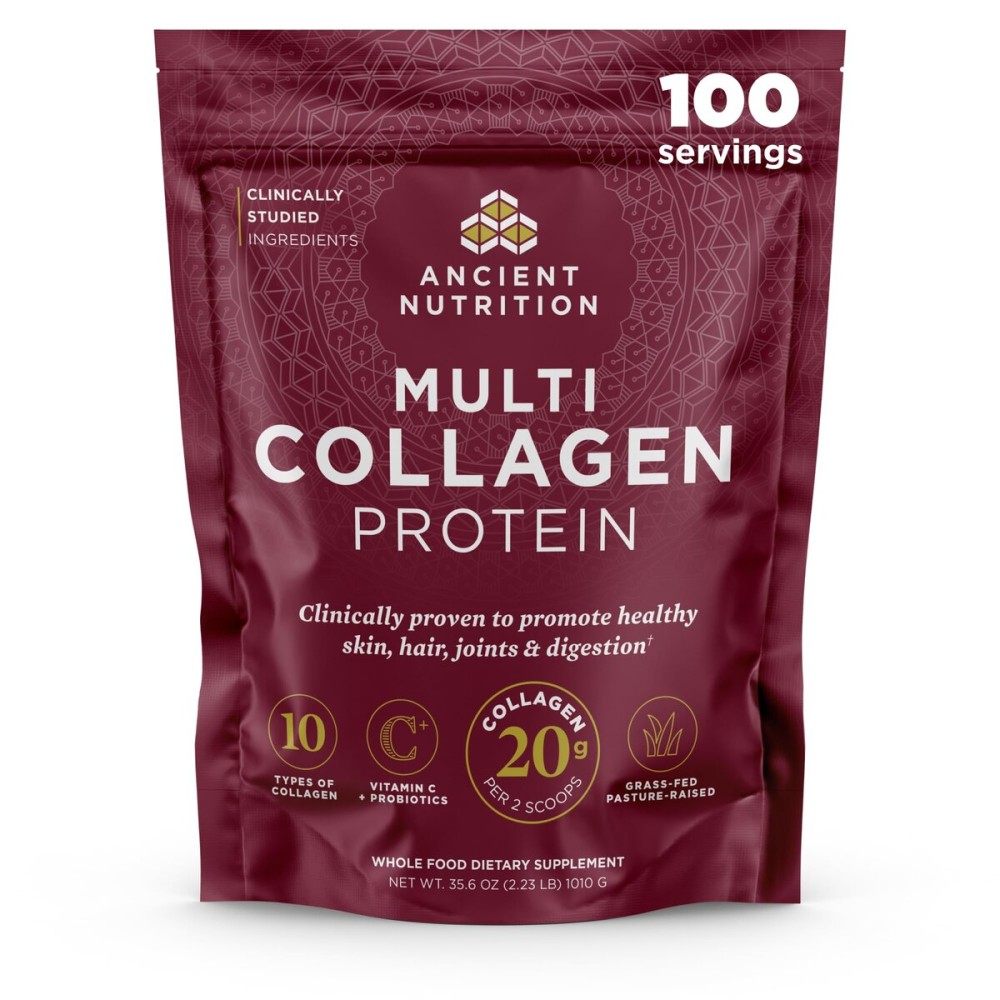 Ancient Nutrition Collagen Peptides Powder, Multi Collagen Protein, Women & Men, Vitamin C, Probiotics, Hydrolyzed Collagen, Supports Skin, Joints, Gut Health, Unflavored, 100 Servings