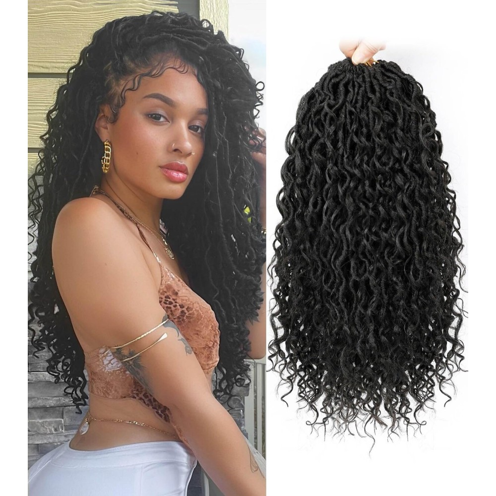 Col Bling Goddess Locs Crochet Hair for Black Women 14 Inch, 8 Packs Faux Locs Crochet Hair, Boho Style River Locs Hair with Curly Ends (14Inch, 1B, 8Packs)