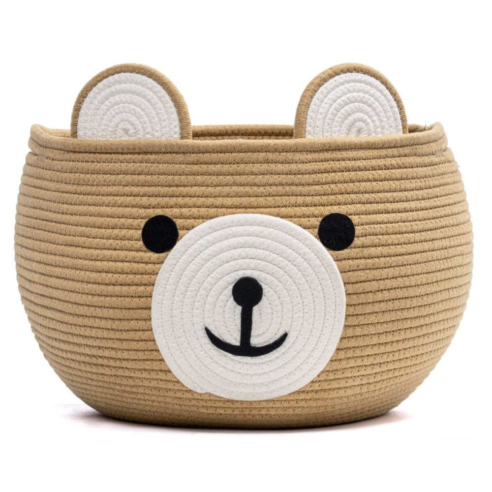 CherryNow Baby Basket for Newborn, Empty Baskets for Gift, Medium Animal Basket for Toy Clothes Towel, Woven Rope Bear Baskets for Kids, Brown, 15.7D x 10.5H
