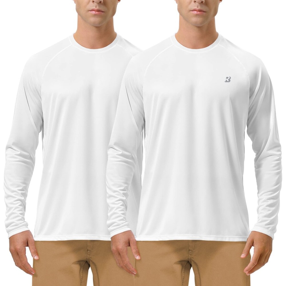 Roadbox Men\'s 2 Pack UV Sun Protection SPF UPF 50+ Long Sleeve Quick Dry Fishing Shirts Outdoor Rash Guard for Running Hiking Swimming