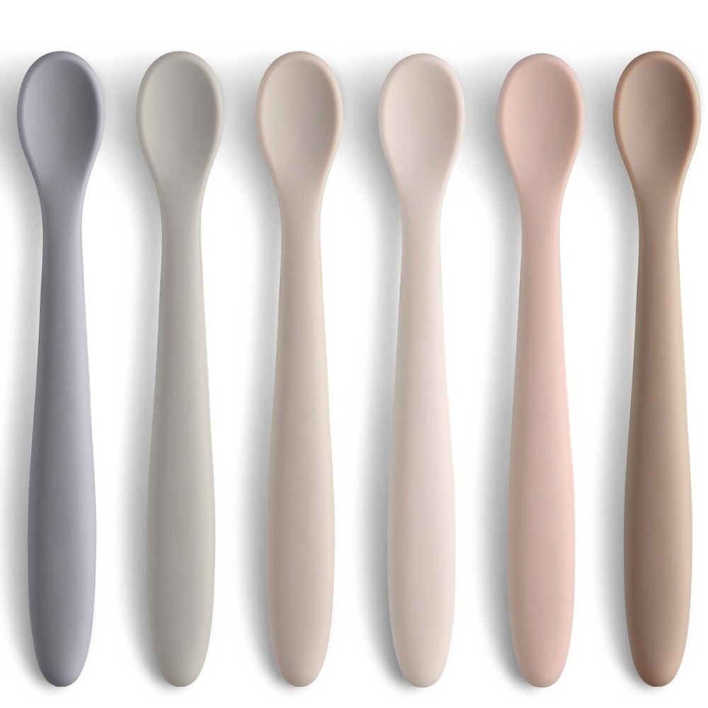 Silicone Baby Feeding Spoons, First Stage Baby Infant Spoons, Soft-Tip Easy on Gums I Training Spoon Self Feeding, Dishwasher & Boil-proof, 6 Pack