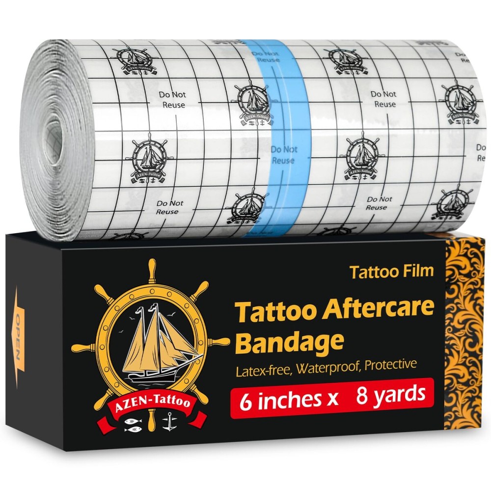 AZEN Tattoo Aftercare Bandage, 6x 8 Yard, Waterproof Second Skin Cover up Tape, Healing Wrap, Tattoo Supplies