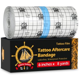 AZEN Tattoo Aftercare Bandage, 6x 8 Yard, Waterproof Second Skin Cover up Tape, Healing Wrap, Tattoo Supplies