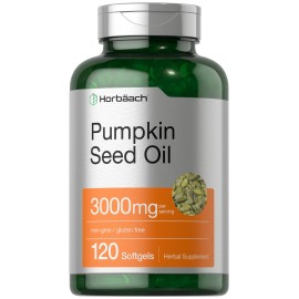Horbach Pumpkin Seed Oil | 3000mg | 120 Softgel Capsules | Cold Pressed Dietary Supplement | Non-GMO and Gluten Free Formula