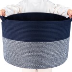 MINTWOOD Design Extra Large 22 x 14 Inches Decorative Woven Cotton Rope Blanket Storage Basket Bin Living Room with Handles and Laundry Hamper for Pillows, Pool Towels, Dog Toys, Shoes, Navy Blue