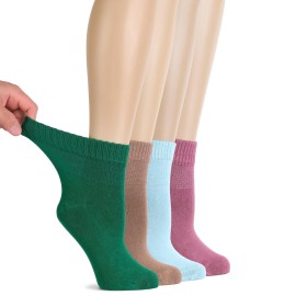 Hugh Ugoli Diabetic Socks for Women, Super Soft, Thin Ankle Socks, Wide, Loose, Non-Binding Top, Seamless Toe, 4 Pairs,C.Green/M.Coffe/S.Blue/Fushia, Shoe Size: 10-12