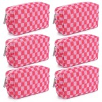 SOIDRAM Checkered Makeup Bag Preppy Cosmetic Bag Bulk Pink Makeup Pouch Personalize Travel Toiletry Bag Organizer Cute DIY Makeup Brushes Storage Bag for Women