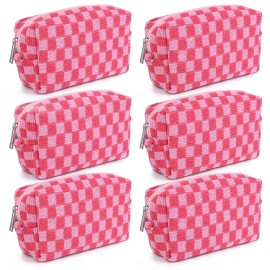 SOIDRAM Checkered Makeup Bag Preppy Cosmetic Bag Bulk Pink Makeup Pouch Personalize Travel Toiletry Bag Organizer Cute DIY Makeup Brushes Storage Bag for Women