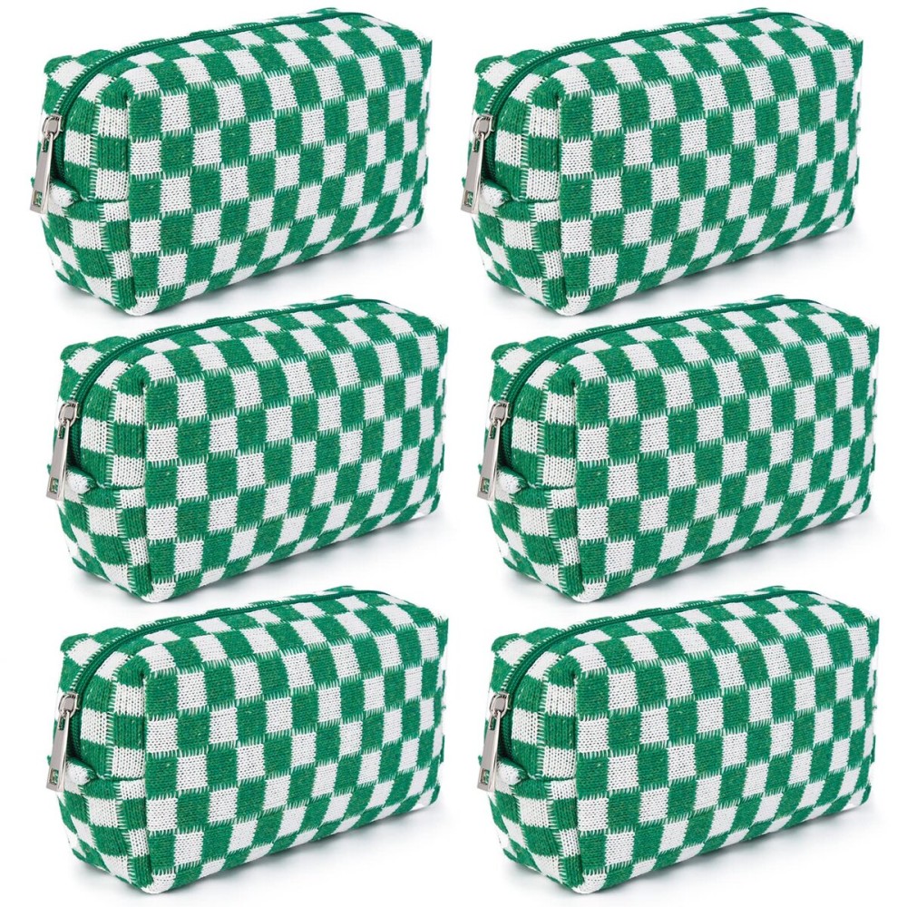 SOIDRAM Checkered Makeup Bag Preppy Cosmetic Bag Bulk Green Makeup Pouch Personalize Travel Toiletry Bag Organizer Cute DIY Makeup Brushes Storage Bag for Women