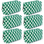SOIDRAM Checkered Makeup Bag Preppy Cosmetic Bag Bulk Green Makeup Pouch Personalize Travel Toiletry Bag Organizer Cute DIY Makeup Brushes Storage Bag for Women