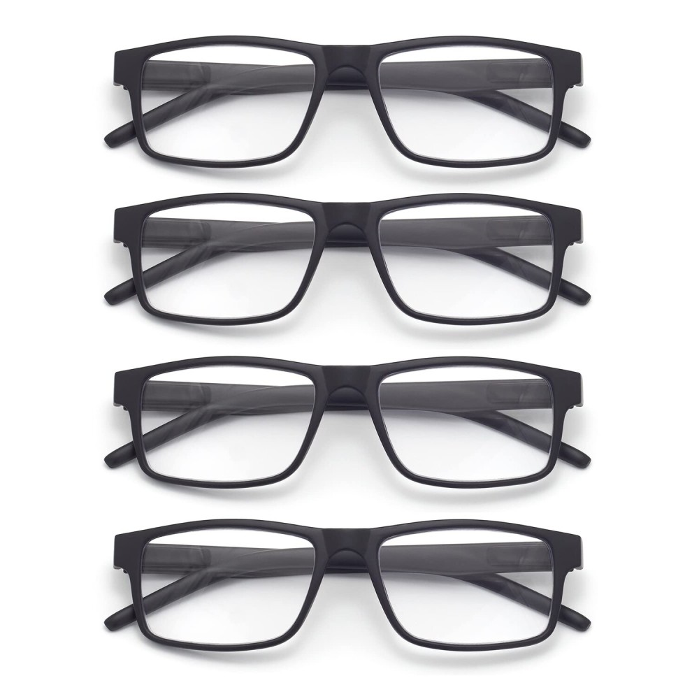 Colloddiss 4-Pack Reading Glasses for Men Women, Spring Hinge Readers Glasses, Blue Light Blocking Eyeglasses SR20523, 4 Black 3.5 x