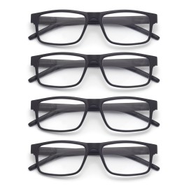 Colloddiss 4-Pack Reading Glasses for Men Women, Spring Hinge Readers Glasses, Blue Light Blocking Eyeglasses SR20523, 4 Black 3.5 x