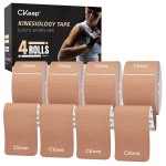 CKeep 4 Rolls Kinesiology Tape, Original Cotton Elastic Athletic Tape, 20 Precut 10 Strips Each, Beige, Ideal for Muscle Support & Injury Prevention