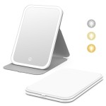Kintion Travel Makeup Mirror, Portable LED Lighted Makeup Mirror, 360 Rotation Touch Screen Vanity Mirror, 60 LEDs, 3-Color Dimmable Lighting, Rechargeable Tabletop Folding Cosmetic Mirror, White