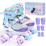 Sportneer Adjustable Kids Roller Skates with Light Up Wheels, 4 Sizes Fit for Girls Boys Ages 5-12, Fun Outdoor Indoor Quad Skates for Beginners, Safe Gift Set with Protective Gear Included