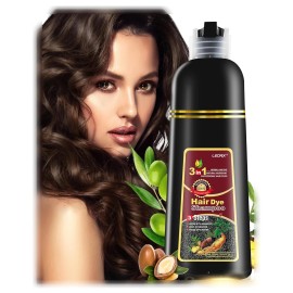 leorx Instant Hair Dye Shampoo For Gray Hair, 500ml - 3 In 1 Herbal Coloring For Women & Men - Dark Brown Color, Ammonia Free - Tintes Para El Cabello Profesional