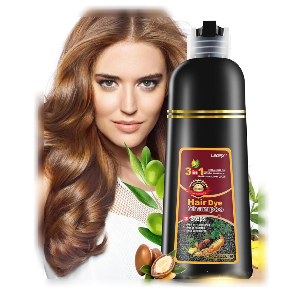 Hair Dye Shampoo, Leorx 3 In 1 Brown Color Shampoo Hair Dye For Refresh Hair Instant Herbal Coloring Shampoo For Women&Men - Tintes Para El Cabello Profesional - 16.9 oz
