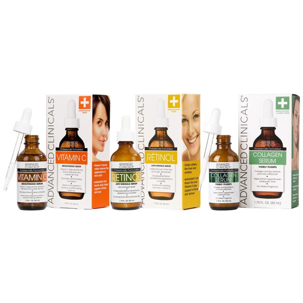 Advanced Clinicals Tea Tree Oil For Face + Vitamin C Serum + Exfoliating 10% Glycolic Acid + Lactic Acid Serum 3PC Skincare Set For Women & Men | Anti Aging Serums To Brighten, Exfoliate, & Hydrate