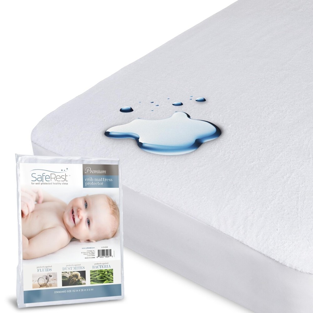 SafeRest Waterproof Crib Size Mattress Protector - Fitted with Stretchable Pockets - Machine Washable Cotton Blend Mattress Cover for Bed