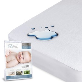 SafeRest Waterproof Crib Size Mattress Protector - Fitted with Stretchable Pockets - Machine Washable Cotton Blend Mattress Cover for Bed
