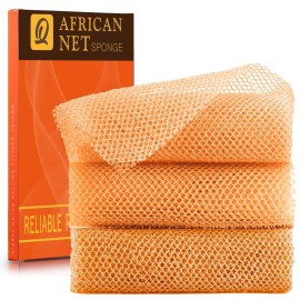 UJFQBH 3 Pieces African Bath Sponge African Net Long Net Bath Sponge Exfoliating Shower Body Scrubber Back Scrubber Skin Smoother,Great for Daily Use (Yellow,Yellow,Yellow)