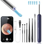 Ear Wax Removal, Ear Cleaner with Camera and Light, Ear Wax Removal Kit with 8 Pcs Set, Ear Wax Removal Tool Camera with 1080P, Ear Cleaning Kit with 6 Spoons, Ear Camera for iOS & Android (Blue)