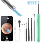 Ear Wax Removal, Ear Cleaner with Camera and Light, Ear Wax Removal Kit with 8 Pcs Set, Ear Wax Removal Tool Camera with 1080P, Ear Cleaning Kit with 6 Spoons, Ear Camera for iOS & Android (Green)