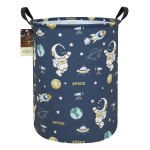 HUNRUNG Laundry Hamper,Large Canvas Fabric Lightweight Storage Basket Toy Organizer Dirty Clothes Collapsible Waterproof for College DormsRound-Blue Space Astronaut