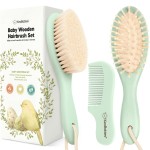 Baby Hair Brush and Comb Set for Newborn - Wooden Baby Hair Brush Set with Soft Goat Bristle, Baby Brush Set for Newborns, Baby Brush and Comb Set Girl, Boy, Toddler Cradle Cap Brush (Oval, Sage)
