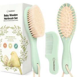 Baby Hair Brush and Comb Set for Newborn - Wooden Baby Hair Brush Set with Soft Goat Bristle, Baby Brush Set for Newborns, Baby Brush and Comb Set Girl, Boy, Toddler Cradle Cap Brush (Oval, Sage)