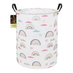 HUNRUNG Laundry Hamper,Large Canvas Fabric Lightweight Storage Basket Toy Organizer Dirty Clothes Collapsible Waterproof for College DormsRound-Rainbow